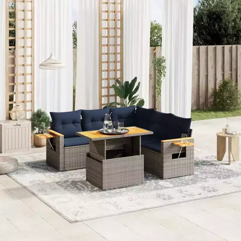 vidaXL 6 Piece Patio Sofa Set with Cushions Gray Poly Rattan