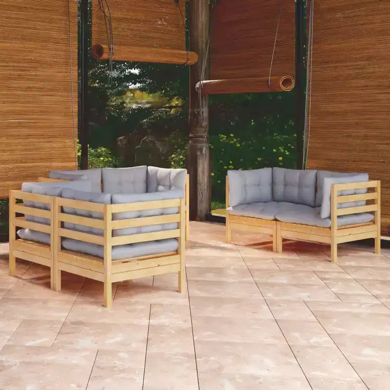 vidaXL Conjunto de Salón para Patio de Madera de Pino Maciza 6 Piezas con Cojines Varios Colores