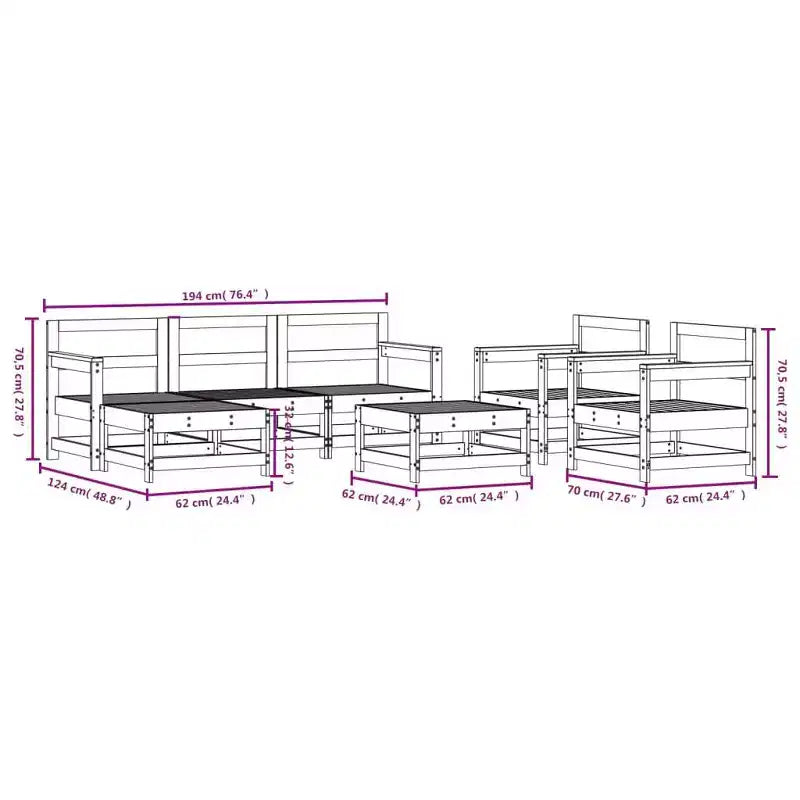 vidaXL Garden Lounge Set Natural wood Solid Pine Wood Standard Modular