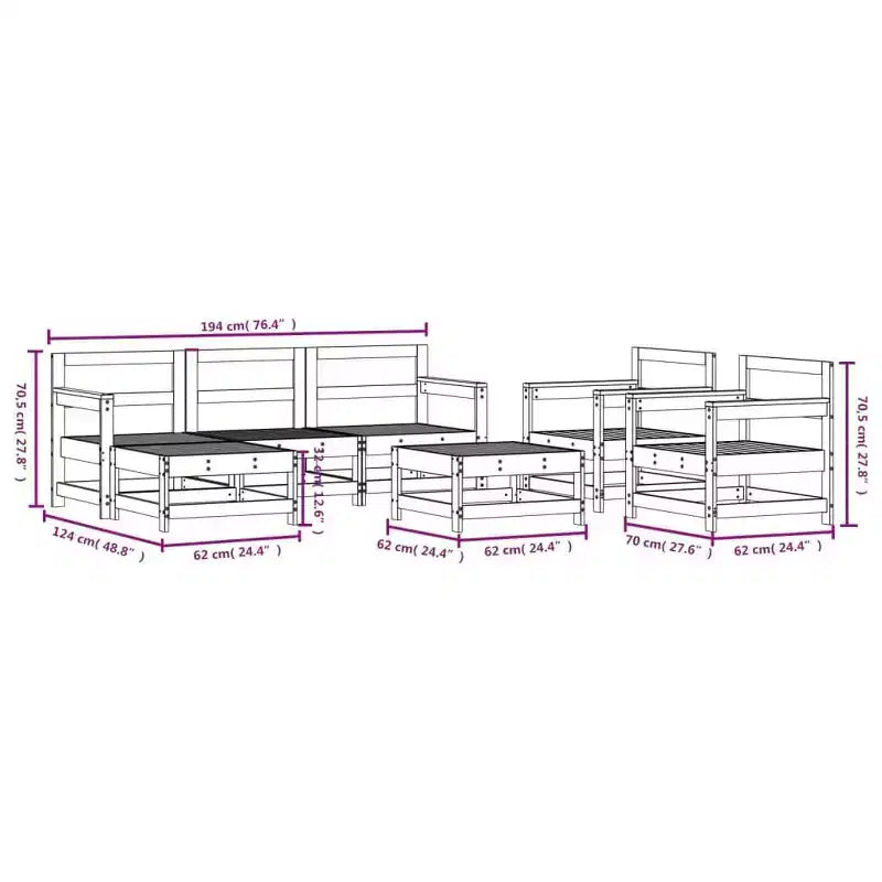 vidaXL Garden Lounge Set Natural wood Solid Pine Wood Standard Modular