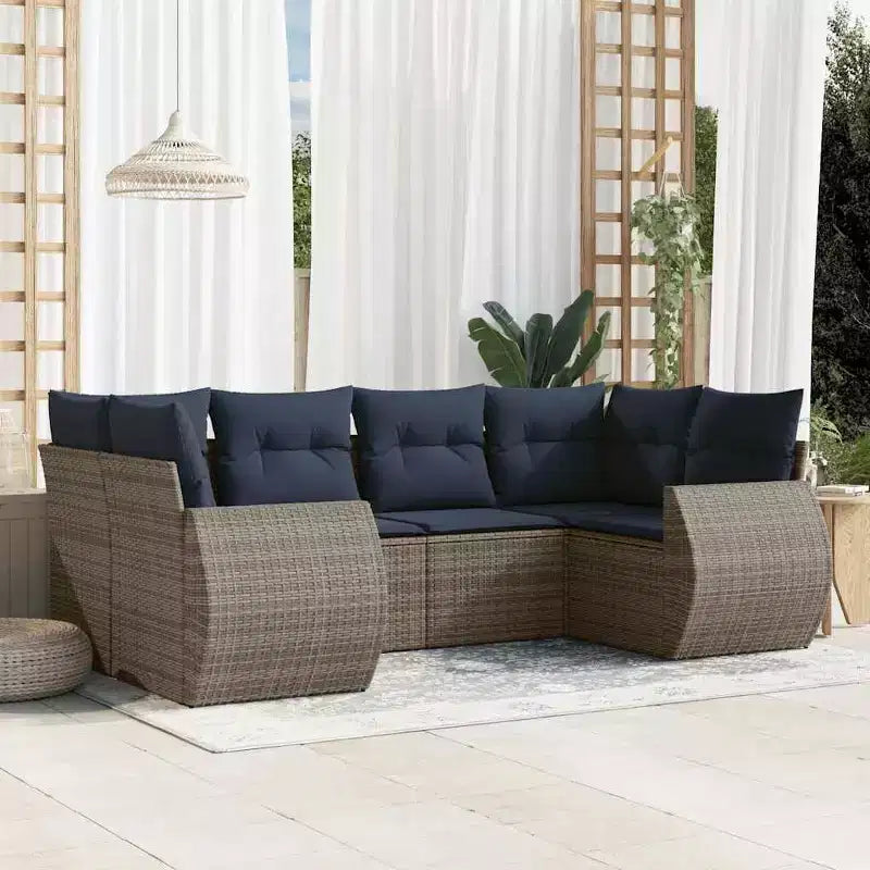 vidaXL Patio Sofa Set Black, Blue PE Rattan, Powder-Coated Steel, Polyester