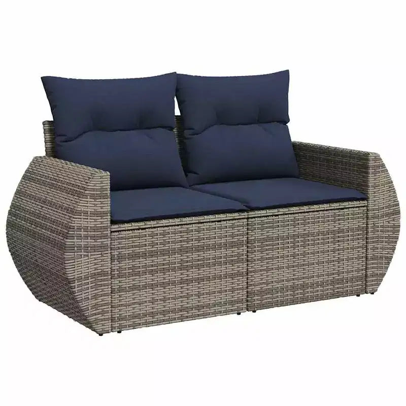 vidaXL Patio Sofa Set Black, Blue PE Rattan, Powder-Coated Steel, Polyester