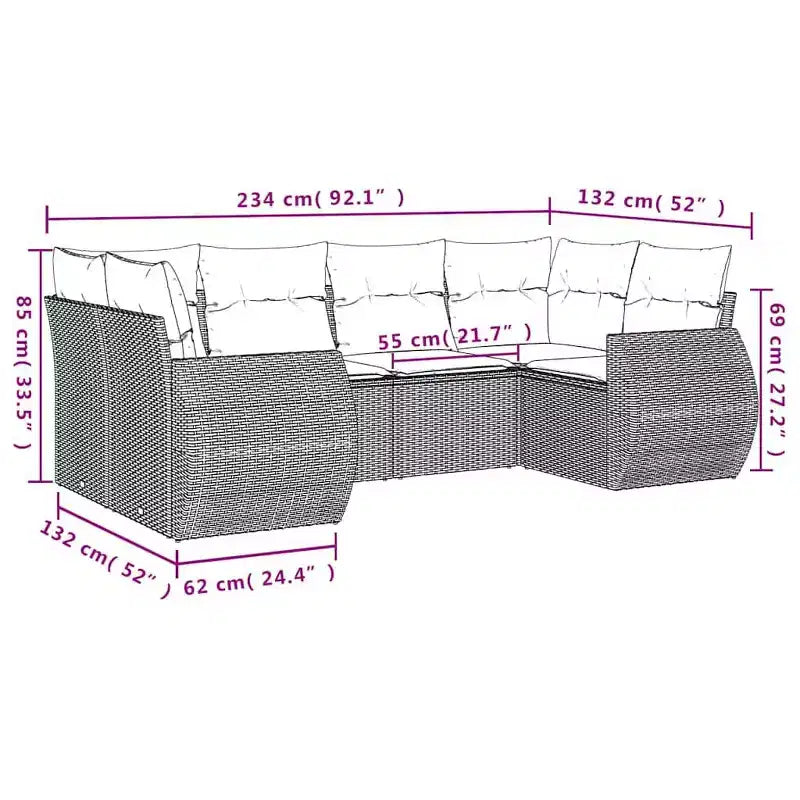 vidaXL Patio Sofa Set Black, Blue PE Rattan, Powder-Coated Steel, Polyester