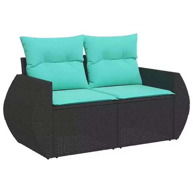 vidaXL Patio Sofa Set Black, Blue PE Rattan, Powder-Coated Steel, Polyester