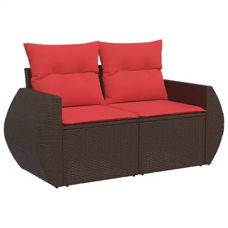 vidaXL 8 Piece Garden Sofa Set with Cushions Brown Poly Rattan - Brown and Red With Table