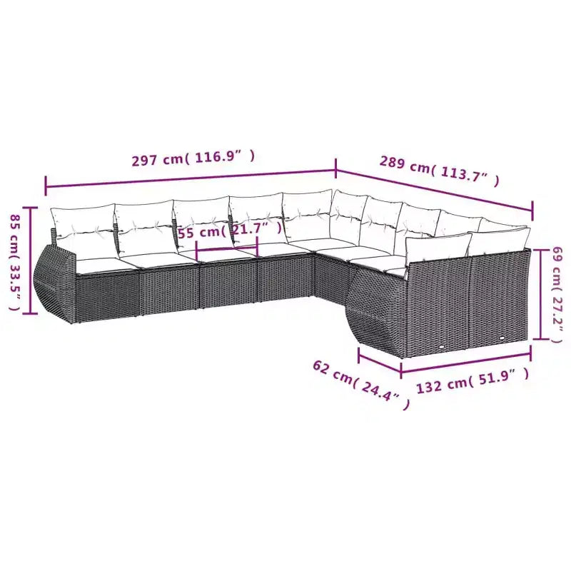 vidaXL Conjunto de sofás de patio ratán PE negro, acero con recubrimiento en polvo Modular - Gris y azul Sin mesa