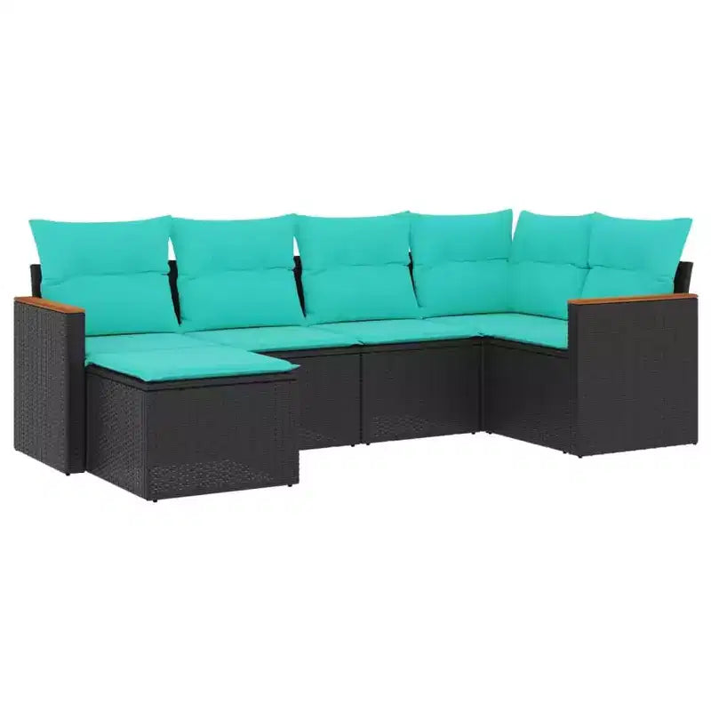 vidaXL Patio Sofa Set Black PE Rattan, Powder-Coated Steel, Polyester Fabric