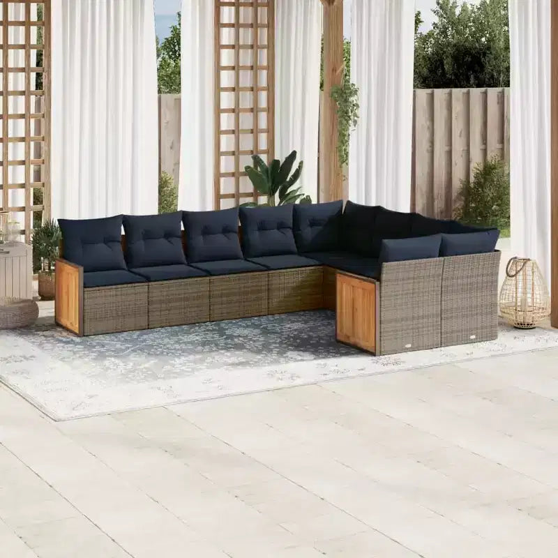 vidaXL Patio Sofa Set Black PE Rattan 9 Piece Set Modular