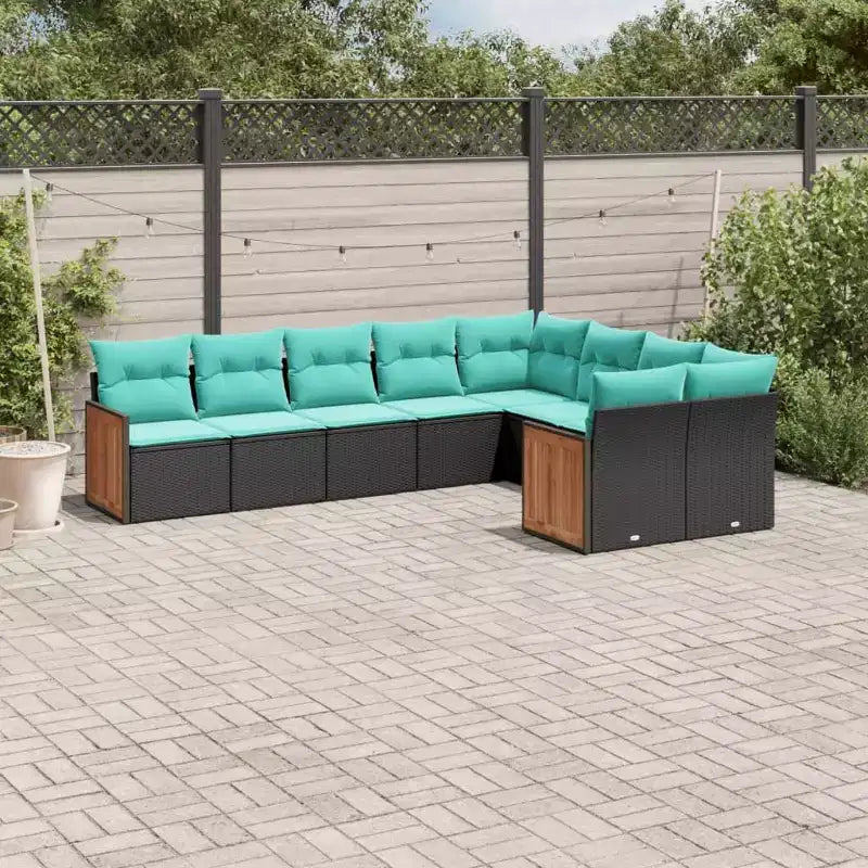 vidaXL Patio Sofa Set Black PE Rattan 9 Piece Set Modular
