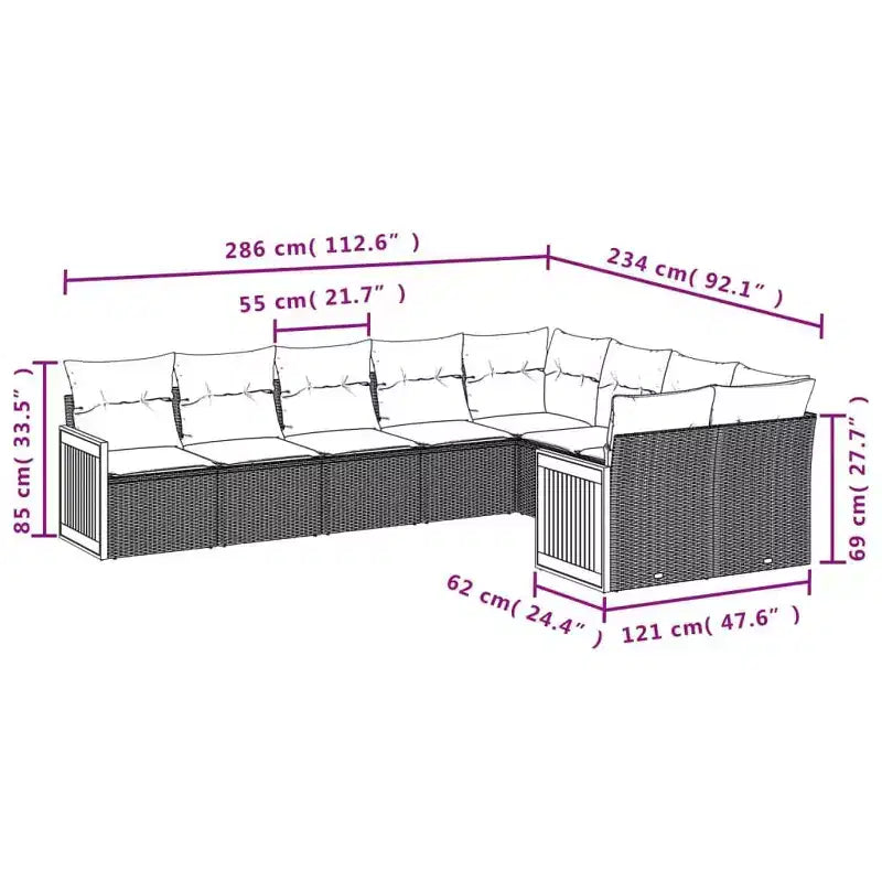 vidaXL Patio Sofa Set Black PE Rattan 9 Piece Set Modular