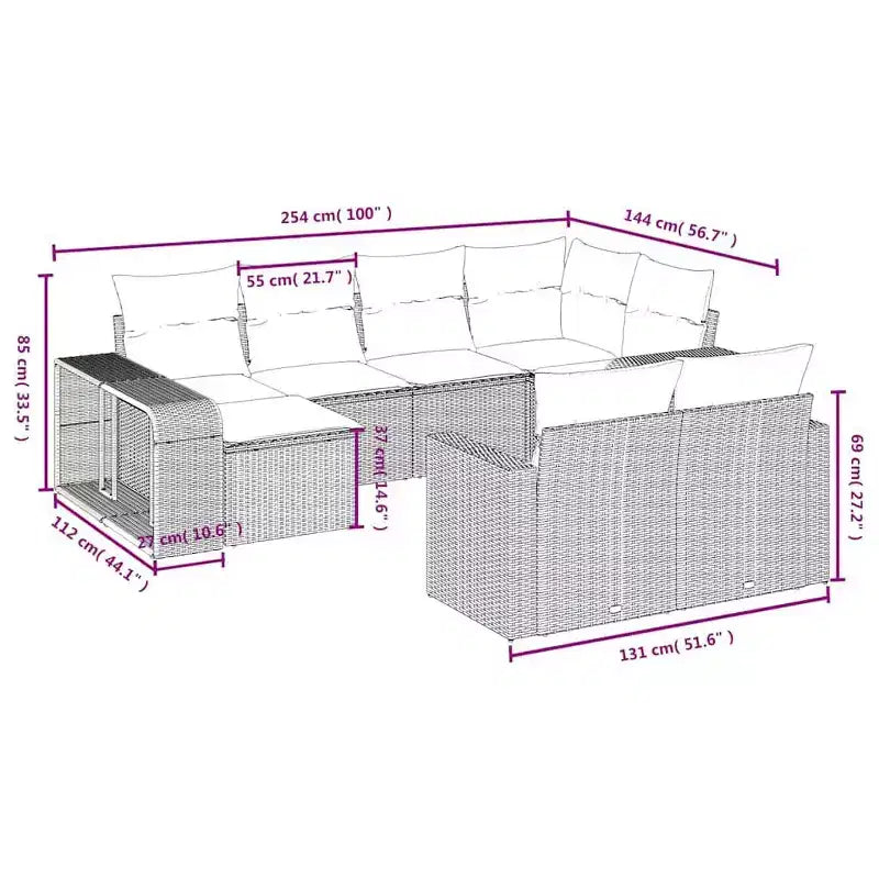 vidaXL 10 Piece Modular Patio Sofa Set, Rectangular Outdoor Garden Sectional with Cushions