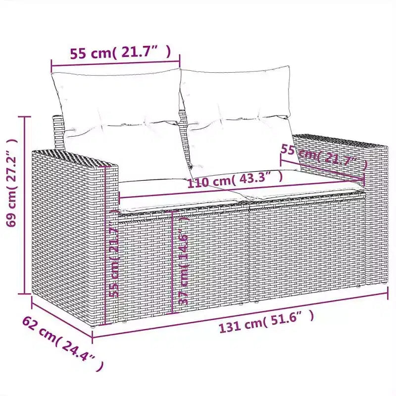 vidaXL 10 Piece Modular Patio Sofa Set, Rectangular Outdoor Garden Sectional with Cushions