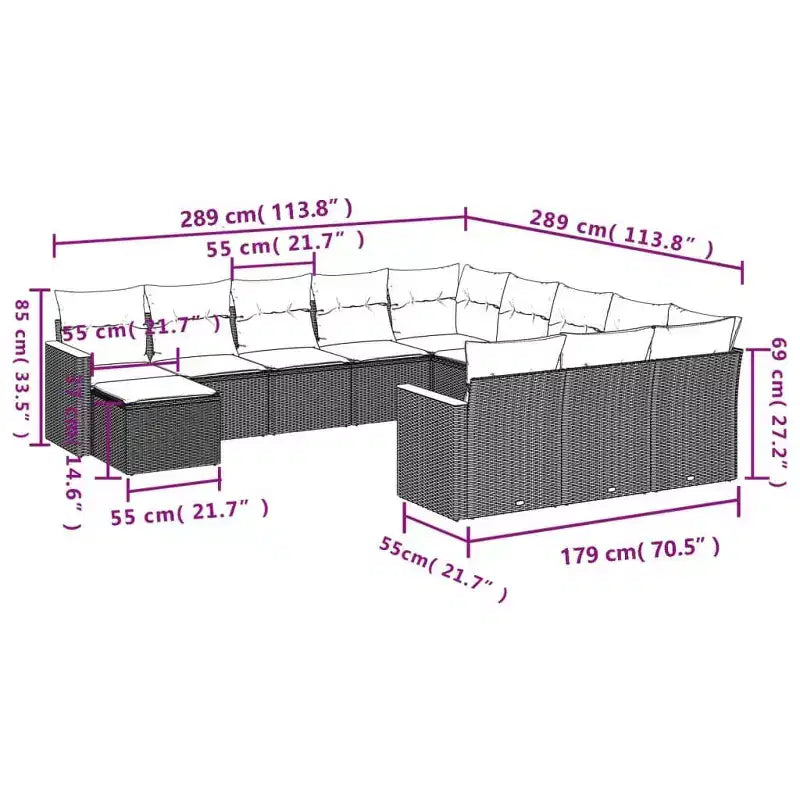 vidaXL Patio Sofa Set Black Poly Rattan, Powder-Coated Steel, Polyester