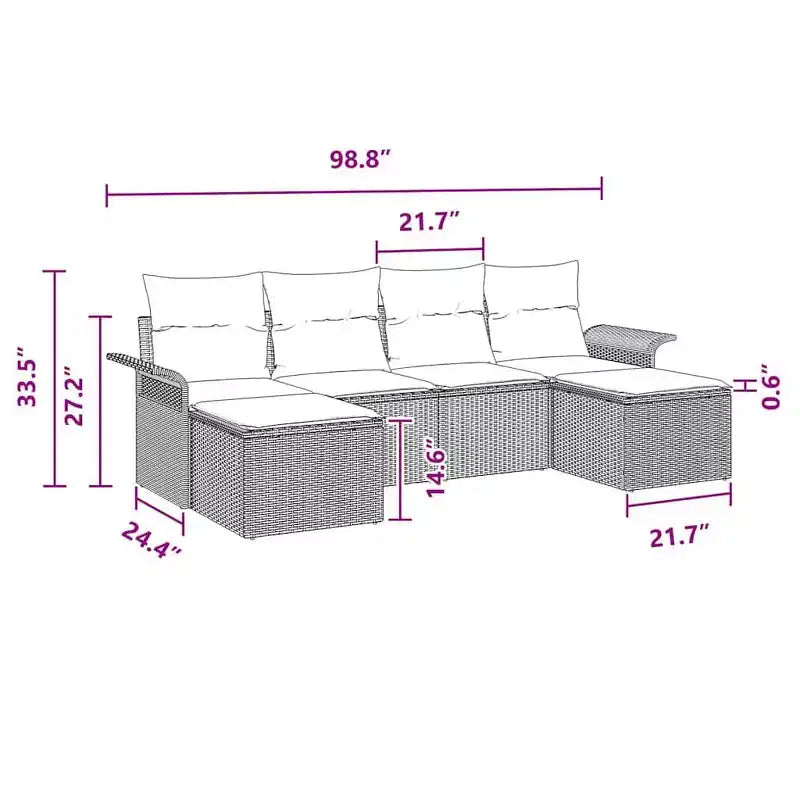 vidaXL Garden Sofa Set with Cushion 6 pcs Brown Poly rattan - Brown