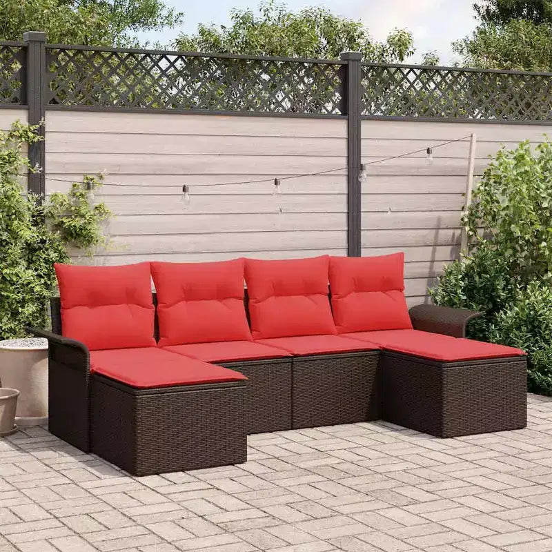 vidaXL Garden Sofa Set with Cushion 6 pcs Brown Poly rattan - Brown