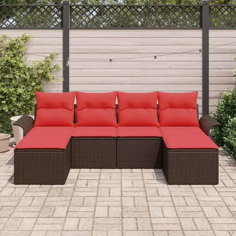 vidaXL Garden Sofa Set with Cushion 6 pcs Brown Poly rattan - Brown