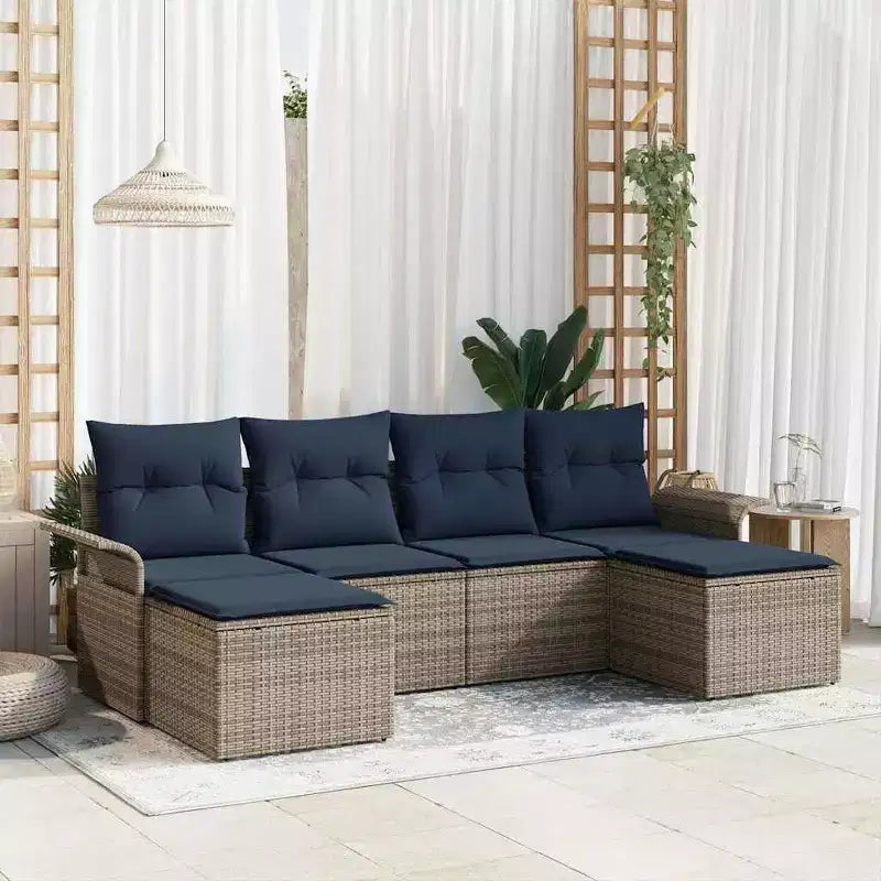 vidaXL Garden Sofa Set with Cushion 6 pcs Brown Poly rattan - Brown