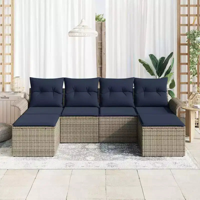 vidaXL Garden Sofa Set with Cushion 6 pcs Brown Poly rattan - Brown