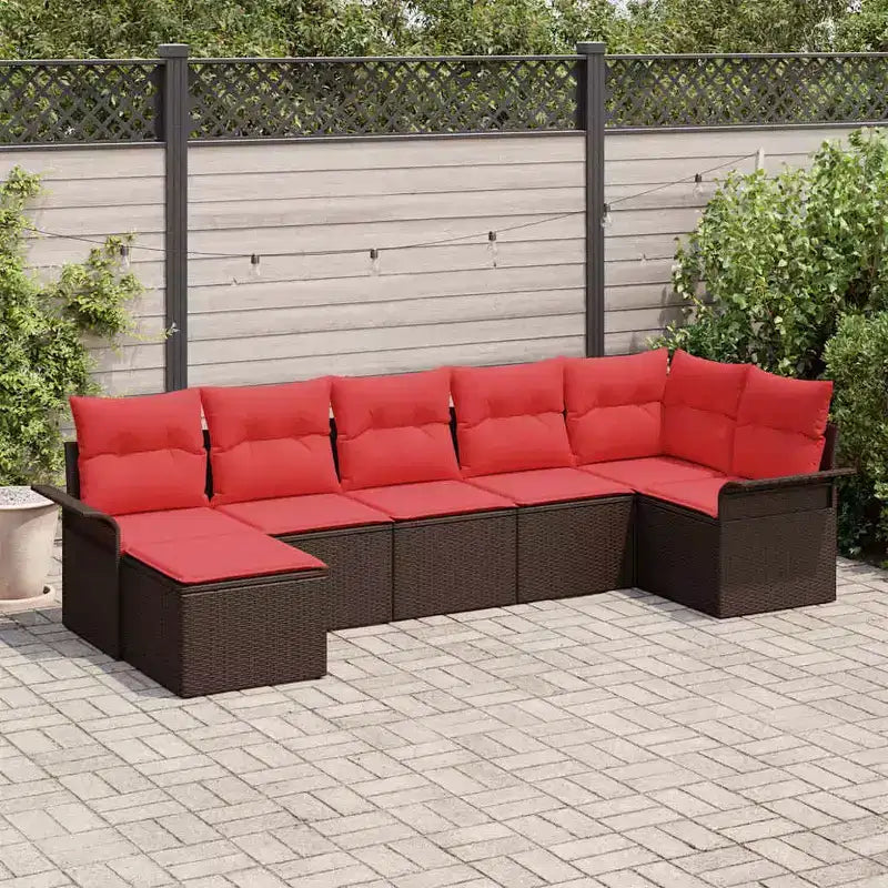 vidaXL Garden Sofa Set with Cushion 7 pcs Brown Poly rattan