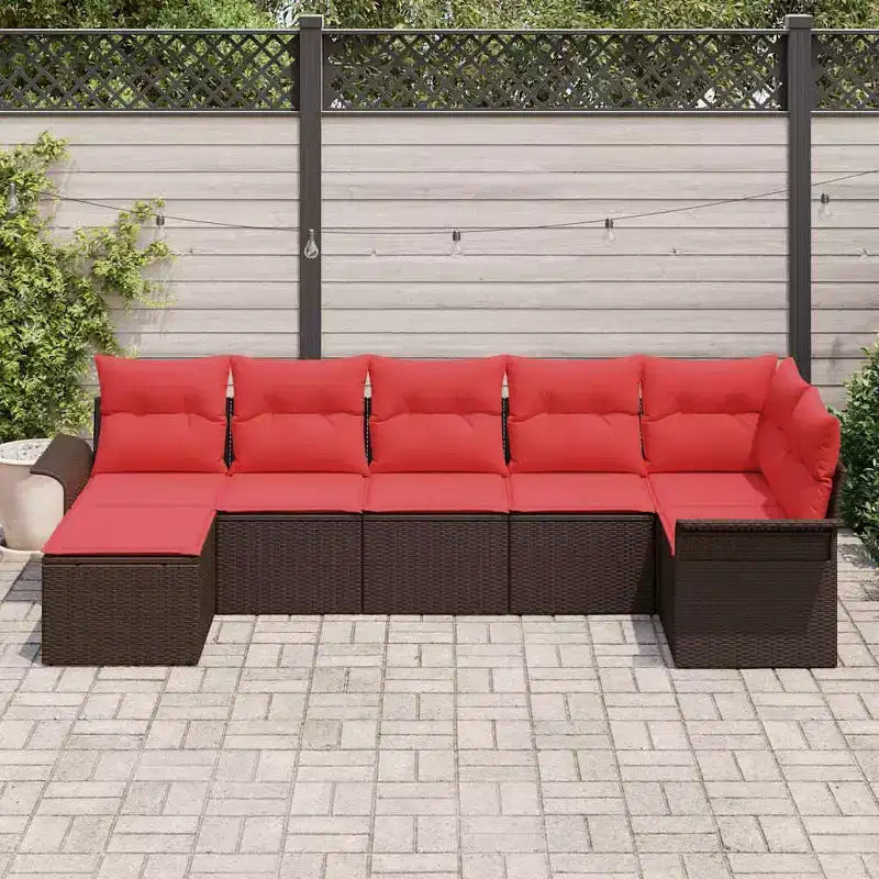 vidaXL Garden Sofa Set with Cushion 7 pcs Brown Poly rattan