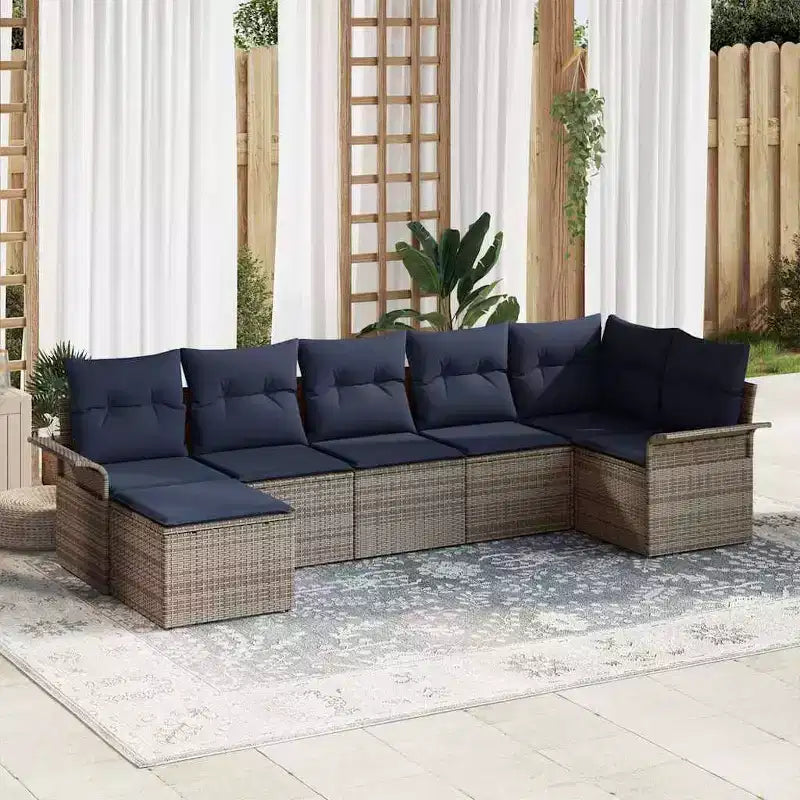 vidaXL Garden Sofa Set with Cushion 7 pcs Brown Poly rattan