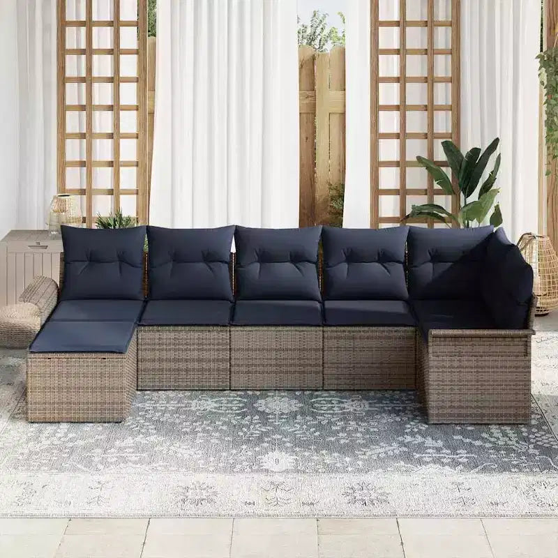 vidaXL Garden Sofa Set with Cushion 7 pcs Brown Poly rattan