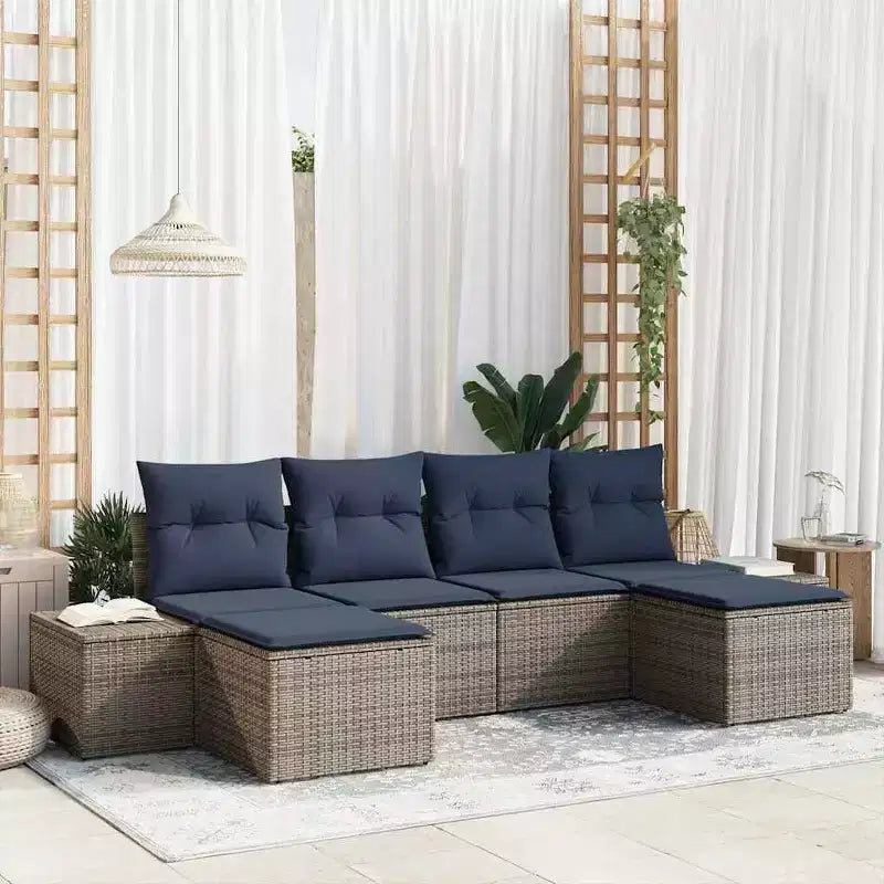 vidaXL Juego de sofás de jardín con cojines 6 pzas ratán sintético marrón