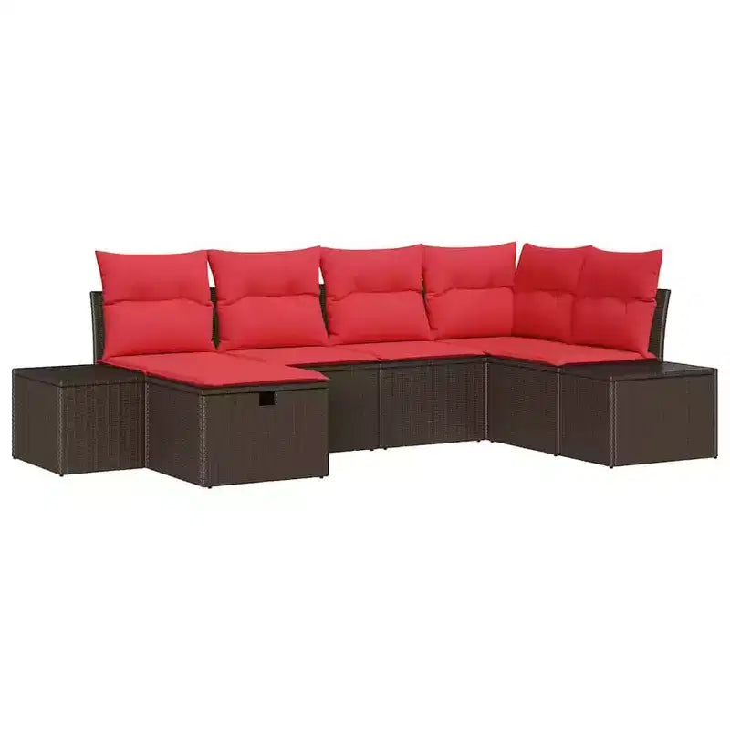 vidaXL Garden Sofa Set with Cushion 6 pcs Brown Poly rattan - Brown without table Red
