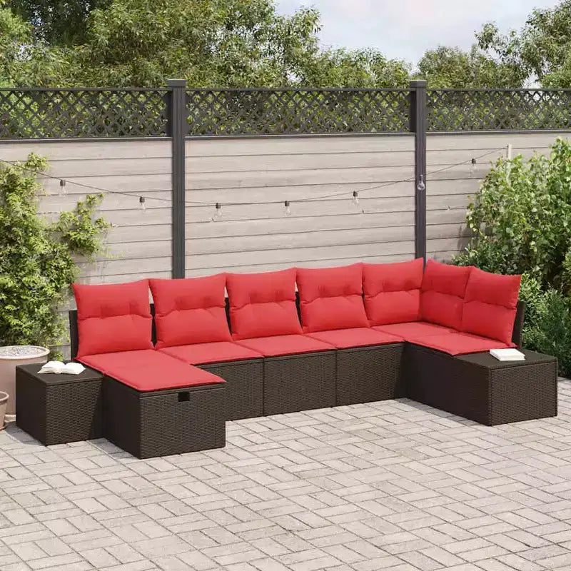 vidaXL Garden Sofa Set with Cushion 7 pcs Brown Poly rattan