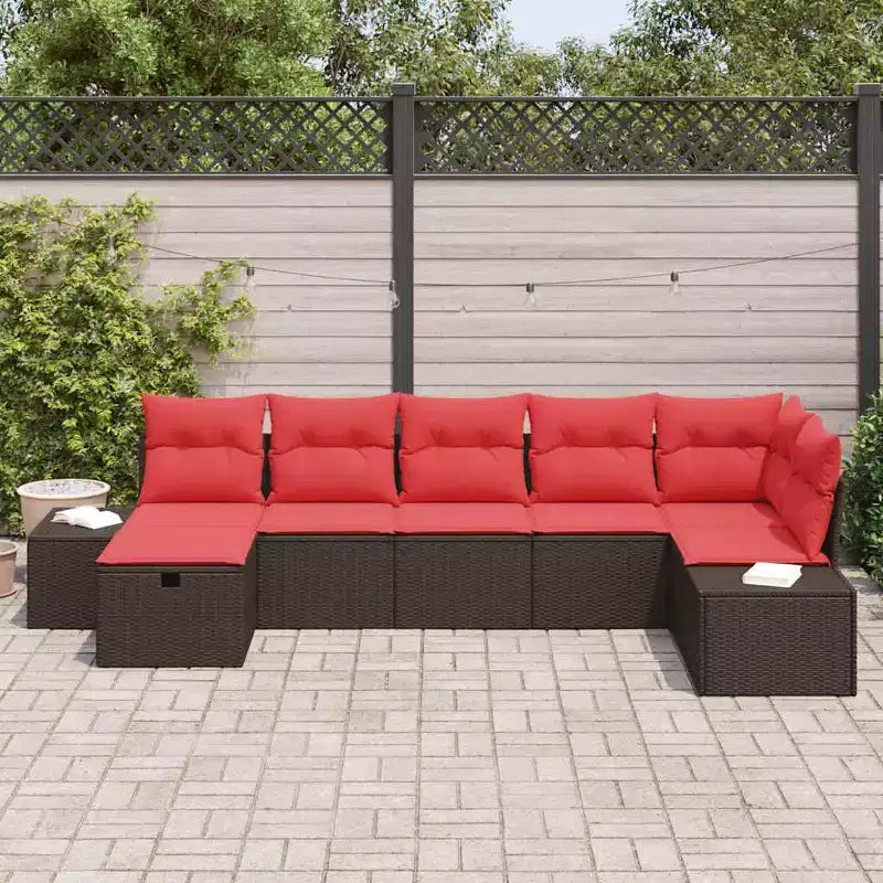 vidaXL Garden Sofa Set with Cushion 7 pcs Brown Poly rattan