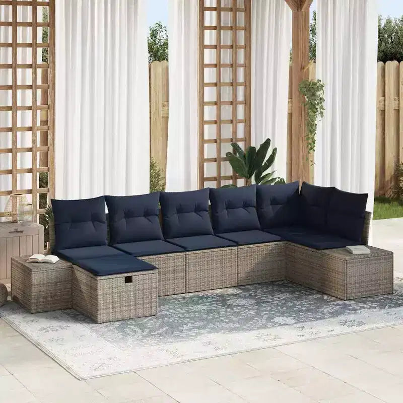 vidaXL Garden Sofa Set with Cushion 7 pcs Brown Poly rattan