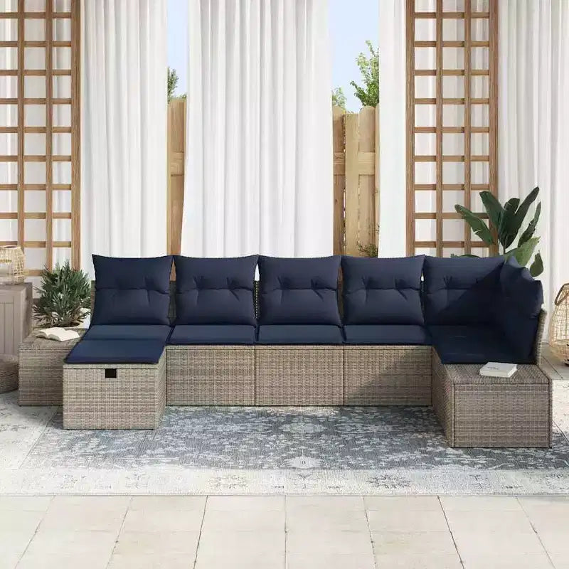 vidaXL Garden Sofa Set with Cushion 7 pcs Brown Poly rattan