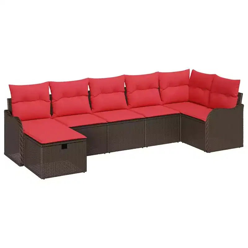 vidaXL Garden Sofa Set 7 pcs Brown and Red 287.5 x 122.5 x 85 cm