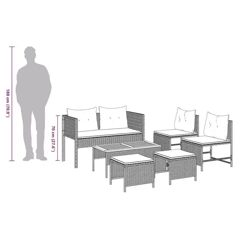 vidaXL Garden Sofa Set 6 pcs Brown and red poly rattan