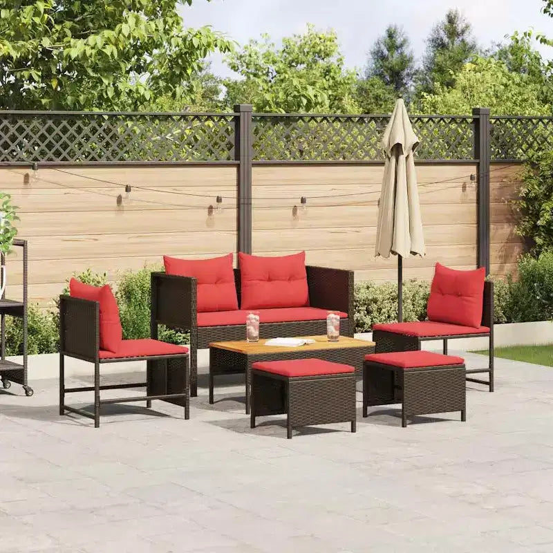 vidaXL Garden Sofa Set 6 pcs Brown and red poly rattan