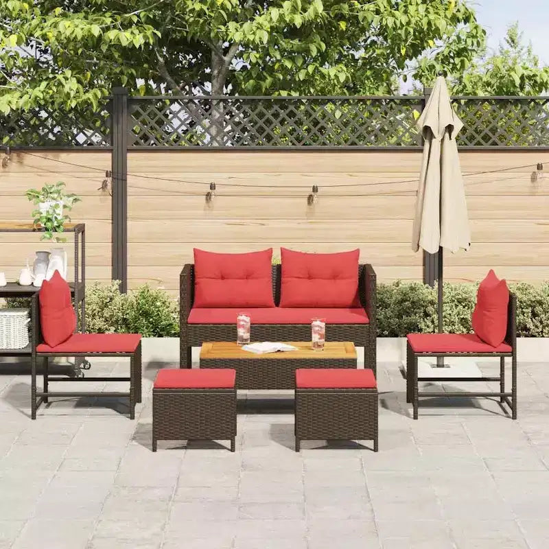 vidaXL Garden Sofa Set 6 pcs Brown and red poly rattan