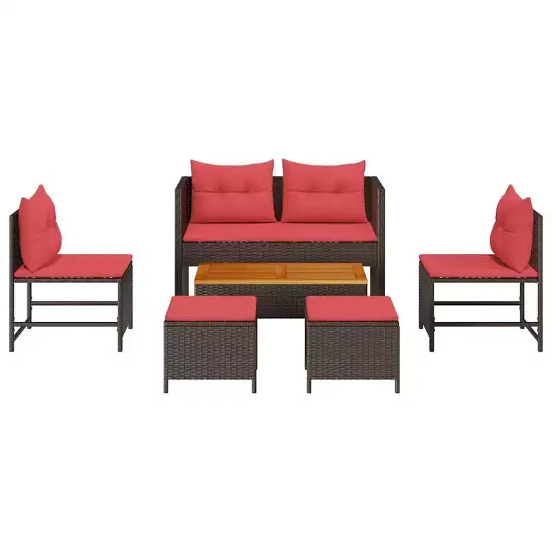 vidaXL Garden Sofa Set 6 pcs Brown and red poly rattan