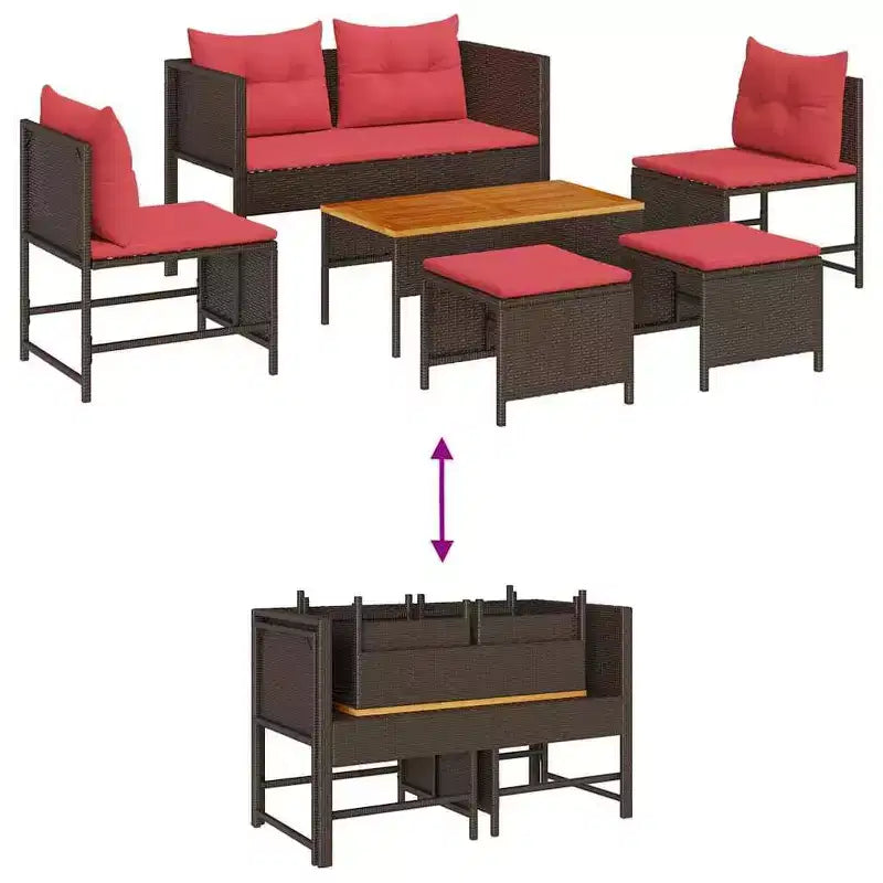 vidaXL Garden Sofa Set 6 pcs Brown and red poly rattan