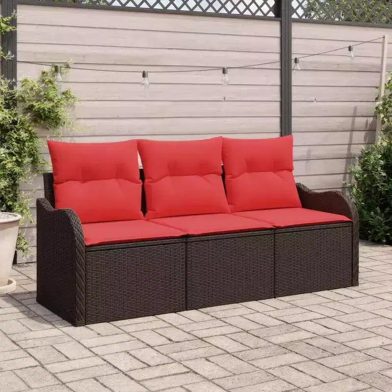vidaXL Garden Sofa Set with Cushion 3 pcs Brown Poly rattan