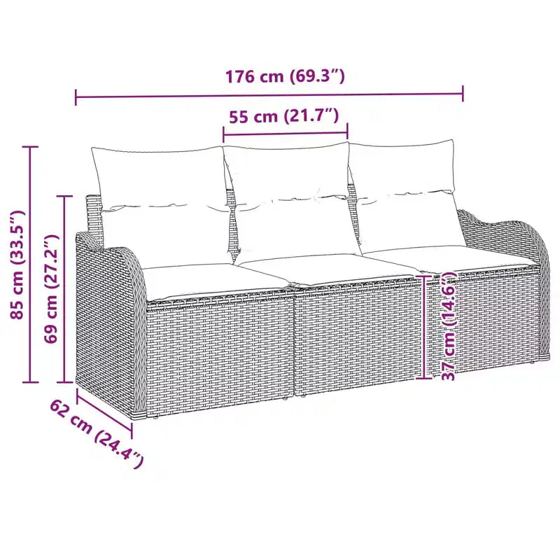 vidaXL Garden Sofa Set with Cushion 3 pcs Brown Poly rattan