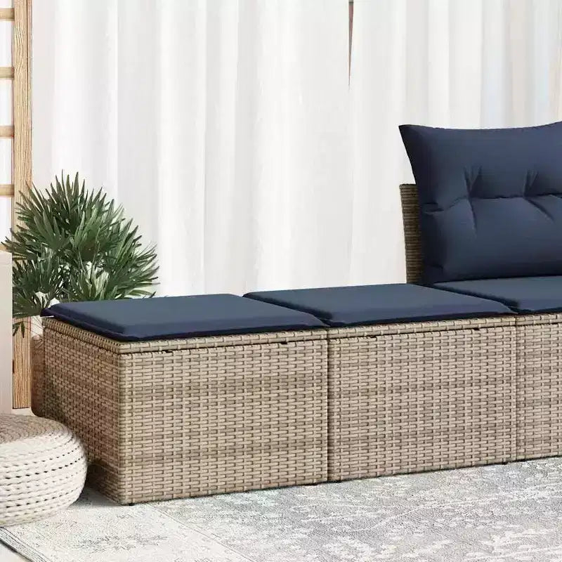 vidaXL Juego de sofá de jardín con cojines, taburetes de exterior, 2 piezas, ratán sintético y acacia