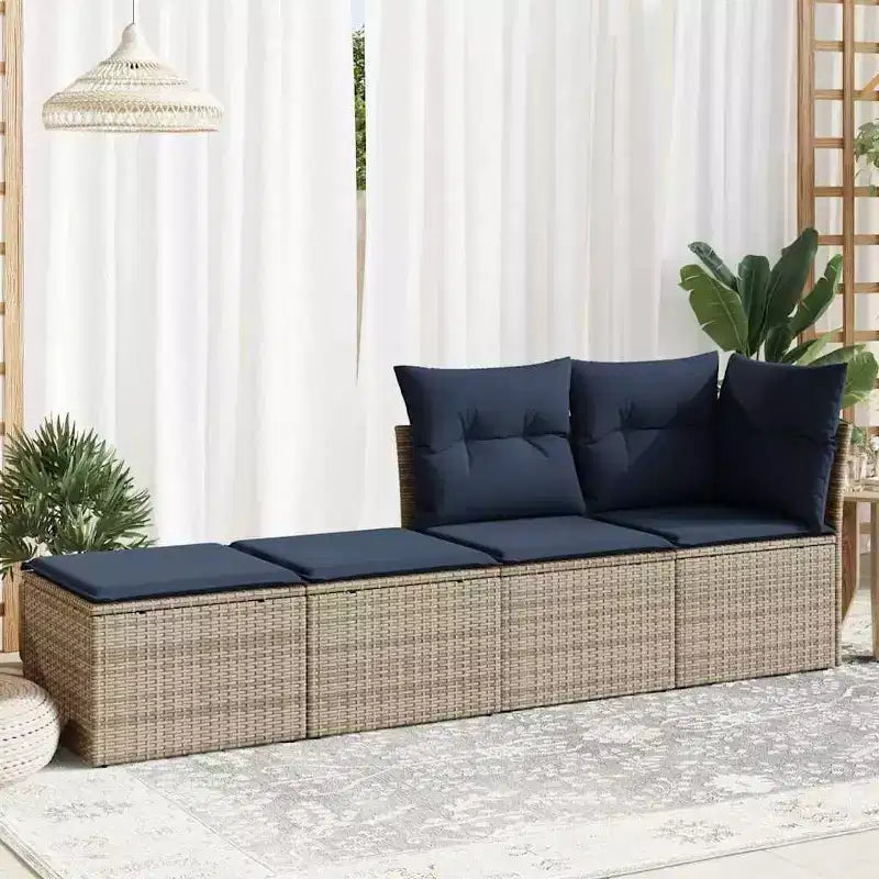 vidaXL Juego de sofá de jardín con cojines, taburetes de exterior, 2 piezas, ratán sintético y acacia