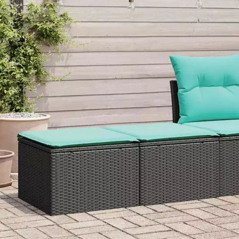 vidaXL Juego de sofá de jardín con cojines, taburetes de exterior, 2 piezas, ratán sintético y acacia
