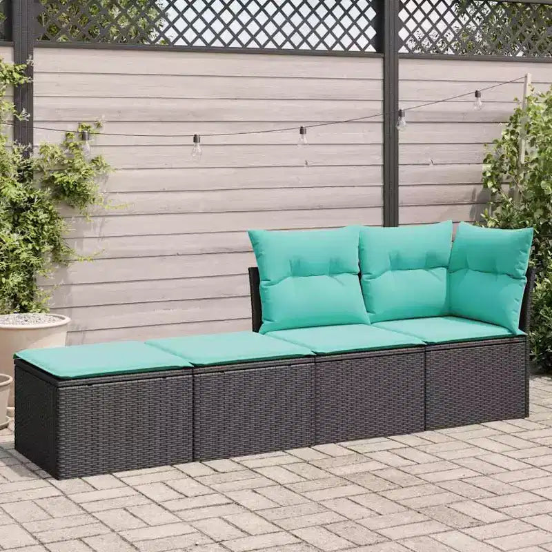 vidaXL Juego de sofá de jardín con cojines, taburetes de exterior, 2 piezas, ratán sintético y acacia
