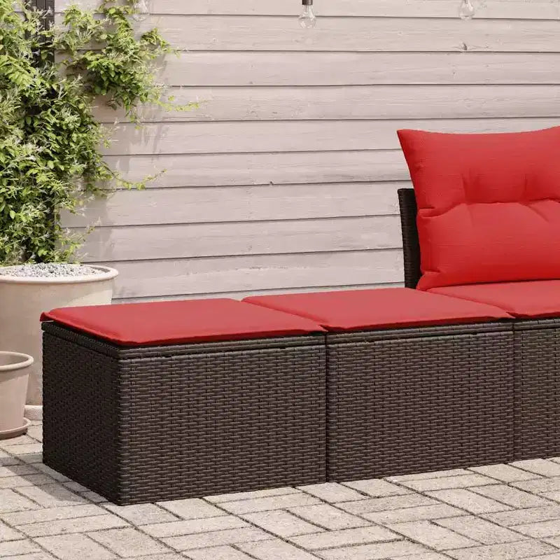 vidaXL Juego de sofá de jardín con cojines, taburetes de exterior, 2 piezas, ratán sintético y acacia