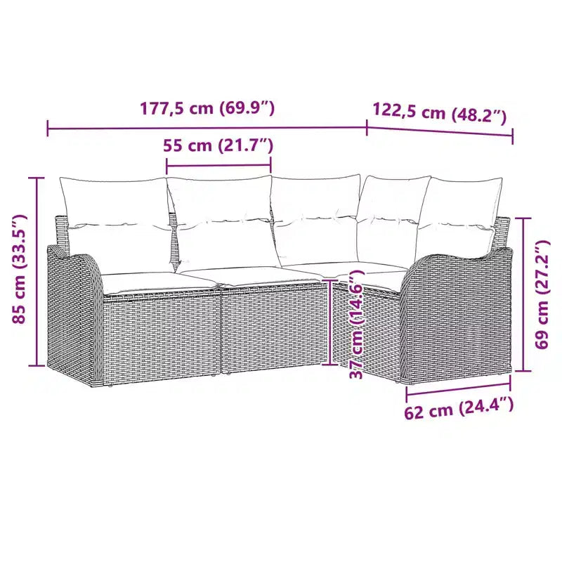 vidaXL Set de Sofás de Jardín 4 Piezas Ratán Sintético