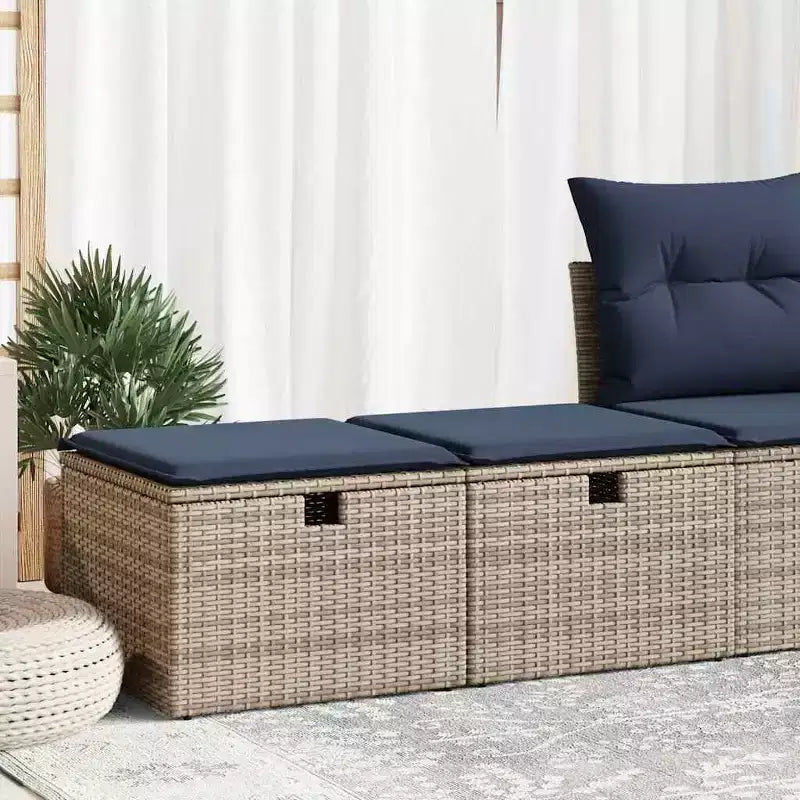 vidaXL Patio Sofa Set with Cushions Modular Stools 2 Piece Poly Rattan Acacia
