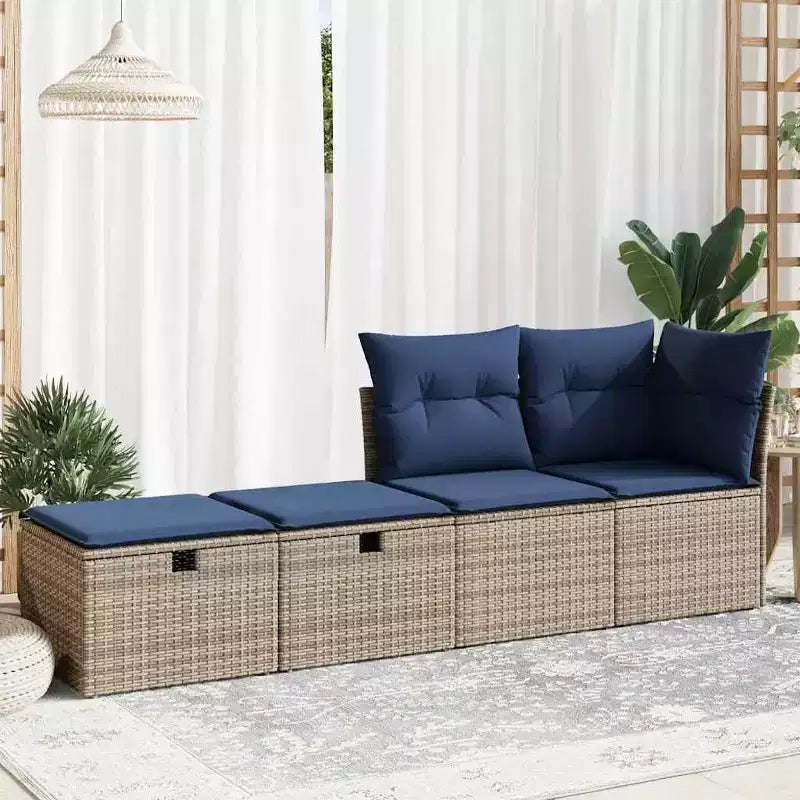 vidaXL Patio Sofa Set with Cushions Modular Stools 2 Piece Poly Rattan Acacia
