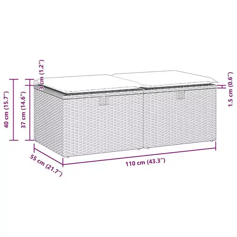 vidaXL Patio Sofa Set with Cushions Modular Stools 2 Piece Poly Rattan Acacia