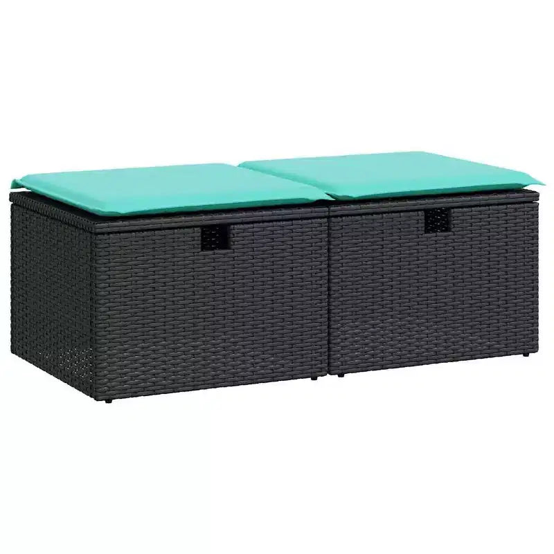 vidaXL Patio Sofa Set with Cushions Modular Stools 2 Piece Poly Rattan Acacia